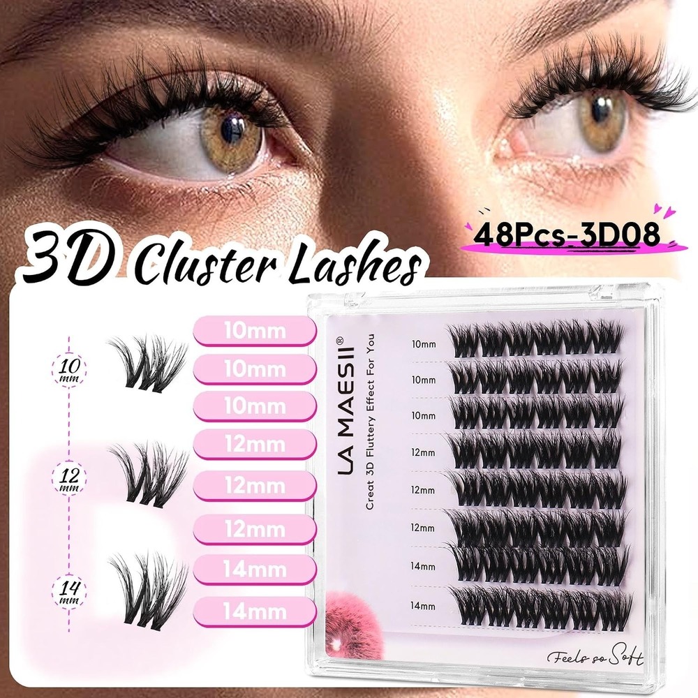 LA MAESII 3D Wispy Lash Clusters 10-14mm DIY Eyelash Extensions Individual Lash